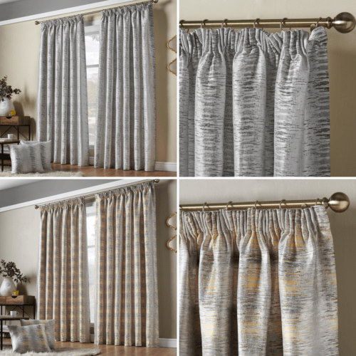 Ochre Reflections Abstract Jacquard Lined Tape Top Pencil Pleat Curtains Pair