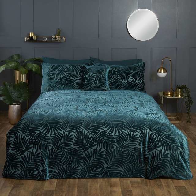 Emerald Paloma Palm Leaf Tropical Velvet Jacquard Duvet Cover Quilt ...