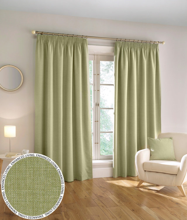 Green Harvard Textured Blackout Thermal Tape Top Pencil Pleat Curtains ...